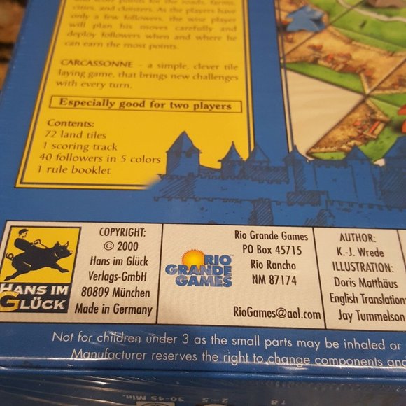 Rio Grande Games CARCASSONNE First Edition c2000 Factory Sealed Board Game - Picture 4 of 8